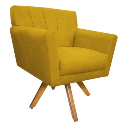 Poltrona Decorativa Laura Base Giratória de Madeira Suede Amarelo - Amarena Móveis