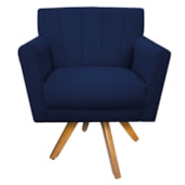 Poltrona Decorativa Laura Base Giratória de Madeira Suede Azul Marinho - Amarena Móveis