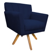 Poltrona Decorativa Laura Base Giratória de Madeira Suede Azul Marinho - Amarena Móveis