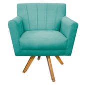 Poltrona Decorativa Laura Base Giratória de Madeira Suede Azul Tiffany - Amarena Móveis