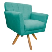 Poltrona Decorativa Laura Base Giratória de Madeira Suede Azul Tiffany - Amarena Móveis