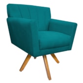 Poltrona Decorativa Laura Base Giratória de Madeira Suede Azul Turquesa - Amarena Móveis