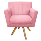 Poltrona Decorativa Laura Base Giratória de Madeira Suede Rosa Bebê - Amarena Móveis