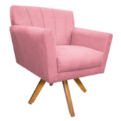 Poltrona Decorativa Laura Base Giratória de Madeira Suede Rosa Bebê - Amarena Móveis