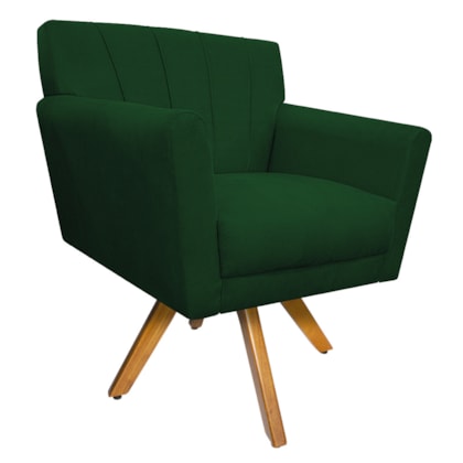 Poltrona Decorativa Laura Base Giratória de Madeira Suede Verde - Amarena Móveis