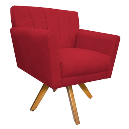 Poltrona Decorativa Laura Base Giratória de Madeira Suede Vermelho - Amarena Móveis