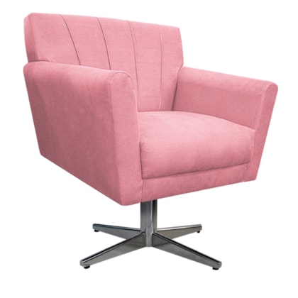 Poltrona Decorativa Laura Base Giratória de Metal Suede Rosa Bebê - Amarena Móveis