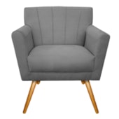 Poltrona Decorativa Laura Pés Palito Mel Suede Cinza - Amarena Móveis