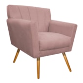 Poltrona Decorativa Laura Pés Palito Mel Suede Rosê - Amarena Móveis
