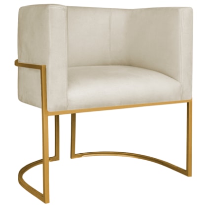 Poltrona Decorativa Luna Base de Ferro Dourado Bouclé Bege