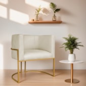 Poltrona Decorativa Luna Base de Ferro Dourado Bouclé Bege