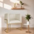 Poltrona Decorativa Luna Base de Ferro Dourado Bouclé Bege