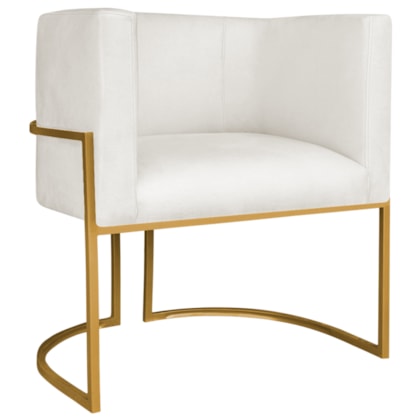 Poltrona Decorativa Luna Base de Ferro Dourado Bouclé Branco