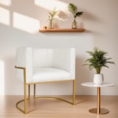 Poltrona Decorativa Luna Base de Ferro Dourado Bouclé Branco
