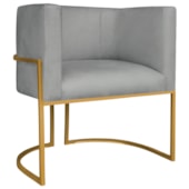 Poltrona Decorativa Luna Base de Ferro Dourado Bouclé Cinza
