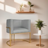 Poltrona Decorativa Luna Base de Ferro Dourado Bouclé Cinza