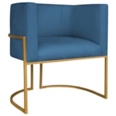 Poltrona Decorativa Luna Base de Ferro Dourado Linho Azul Royal