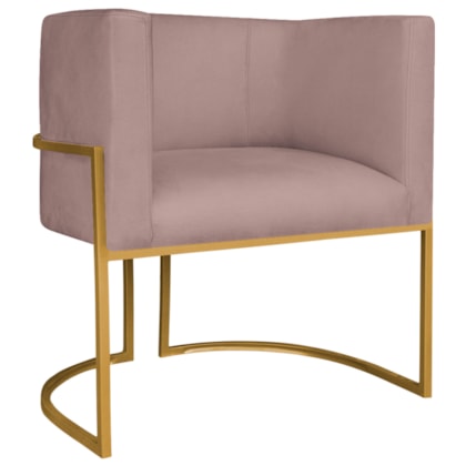 Poltrona Decorativa Luna Base de Ferro Dourado Linho Rose