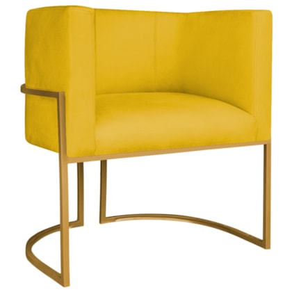 Poltrona Decorativa Luna Base de Ferro Dourado Sintético Amarelo