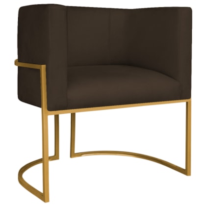 Poltrona Decorativa Luna Base de Ferro Dourado Sintético Marrom