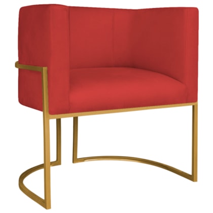 Poltrona Decorativa Luna Base de Ferro Dourado Sintético Vermelho