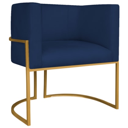 Poltrona Decorativa Luna Base de Ferro Dourado Suede Azul Marinho