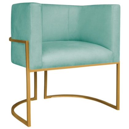 Poltrona Decorativa Luna Base de Ferro Dourado Suede Azul Tiffany