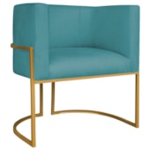 Poltrona Decorativa Luna Base de Ferro Dourado Suede Azul Turquesa