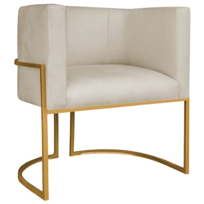 Poltrona Decorativa Luna Base de Ferro Dourado Suede Bege