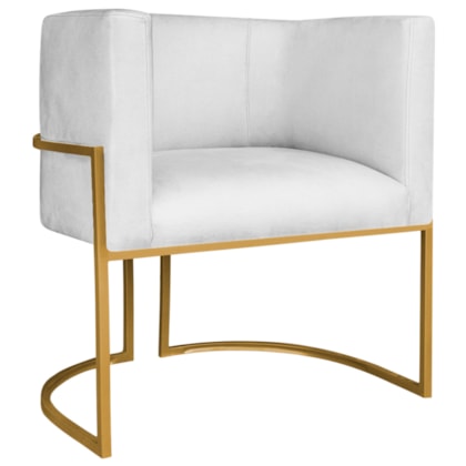 Poltrona Decorativa Luna Base de Ferro Dourado Suede Branco