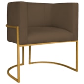 Poltrona Decorativa Luna Base de Ferro Dourado Suede Marrom