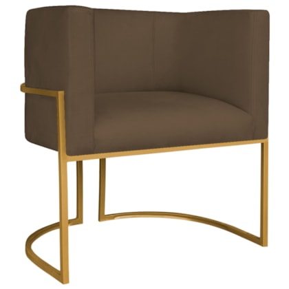 Poltrona Decorativa Luna Base de Ferro Dourado Suede Marrom