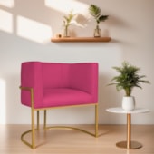 Poltrona Decorativa Luna Base de Ferro Dourado Suede Pink