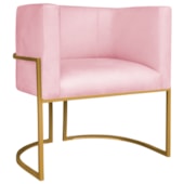 Poltrona Decorativa Luna Base de Ferro Dourado Suede Rosa Bebe