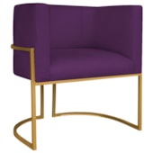 Poltrona Decorativa Luna Base de Ferro Dourado Suede Roxo