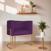 Poltrona Decorativa Luna Base de Ferro Dourado Suede Roxo