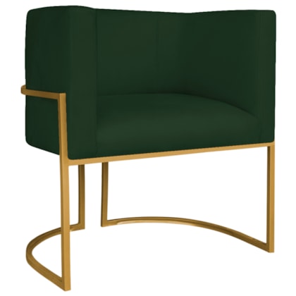 Poltrona Decorativa Luna Base de Ferro Dourado Suede Verde