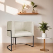 Poltrona Decorativa Luna Base de Ferro Preto Bouclé Bege