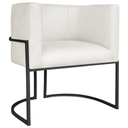 Poltrona Decorativa Luna Base de Ferro Preto Bouclé Branco