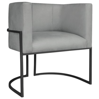 Poltrona Decorativa Luna Base de Ferro Preto Bouclé Cinza
