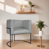 Poltrona Decorativa Luna Base de Ferro Preto Bouclé Cinza