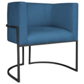 Poltrona Decorativa Luna Base de Ferro Preto Linho Azul Royal