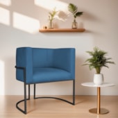 Poltrona Decorativa Luna Base de Ferro Preto Linho Azul Royal
