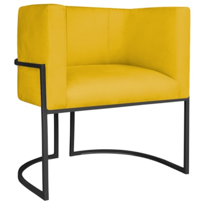 Poltrona Decorativa Luna Base de Ferro Preto Sintético Amarelo