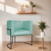 Poltrona Decorativa Luna Base de Ferro Preto Suede Azul Ciano