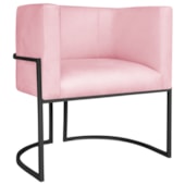 Poltrona Decorativa Luna Base de Ferro Preto Suede Rosa Bebe