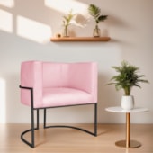 Poltrona Decorativa Luna Base de Ferro Preto Suede Rosa Bebe