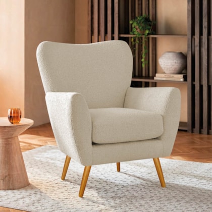 Poltrona Decorativa Luxo Moderna Sala de Estar Recepção Amélia Bouclé Bege