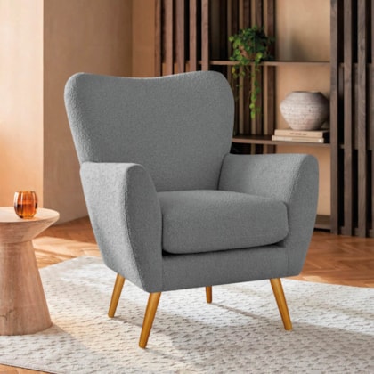 Poltrona Decorativa Luxo Moderna Sala de Estar Recepção Amélia Bouclé cinza