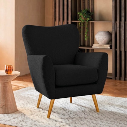 Poltrona Decorativa Luxo Moderna Sala de Estar Recepção Amélia Bouclé Preto